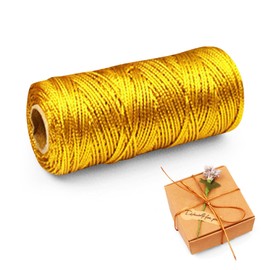 Gold Cord, 1.5 mm Gift Ribbon Gold, 100 m Glitter Gold Cord for Crafts, Inelastic Cord Band, Gold Thread for DIY Craft Cord for Crafts, Wedding, Decorating, Gift Wrapping