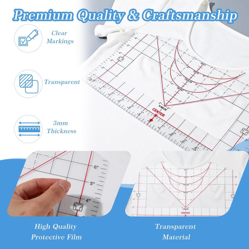 Heclia T-Shirt Ruler for Vinyl Alignment, Precision Measuring Ruler for