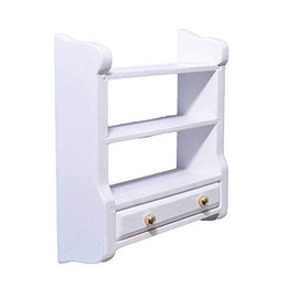 Melody Jane Dolls House White Wall Shelf Unit & Drawer Miniature Shelves Kitchen Furniture