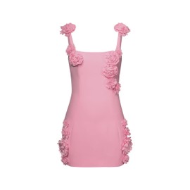 JW PEI Women's Elaina Pink Rosette Applique Mini Dress-Pink