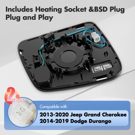 SNEMEEY Left Driver Side Mirror Replacement Glass for Jeep Grand Cherokee 2013-2020 and Dodge Durango 2014-2019 - Heated Mirrors, Blind Spot Detection, Backing Plate, Review Mirror Indicator