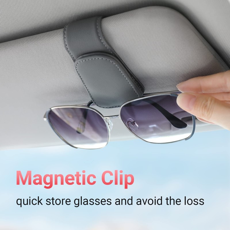 Sunglass Holder for Car Visor Sunglasses Clip Magnetic Leather Glasses