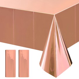 2pcs Rose Gold Foil Tablecloth 54*72inch Plastic Weddng Birthday Party Table Cloths Disposable Waterproof Table Cover for Elegant Event Anniversary Baby Shower Graduation Party Supplies