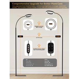 GLOWRIUM Grow Lights for Indoor Plants, 24W Full Spectrum LED Grow Light, Stepless Dimming,3 Lighting Mode and Adjustable Height, Plant Light with 3/9/12/16H Timer (Black, 24W)