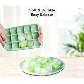 Azxb Ice Cube Trays with Lid, 1 Pack 15 Cubes Easy Release Stackable Flexible Silicone Ice Cube Trays for Freezer with Removable Silicone Lid for Whiskey, Cocktail, Coffee, BPA Free