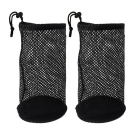Klmnop 2Pcs Golf Ball Bag, Nylon Mesh Golf Ball Pouch Holds 48-56 Balls, Golf Balls Tee Pouch with Drawstring Storage Bag(Black)