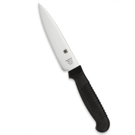 Spyderco Lightweight Kitchen Utility Knife with 4.5" MBS-26 Stainless Steel Blade and Black Polypropylene Plastic Handle - PlainEdge - K05PBK
