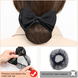 2 Redecillas para El Cabello de Mujer - Soportes Elásticos de Malla para Moño con Adorno de Lazo, Pasador de Satén, Redecilla Profesional para El Cabello