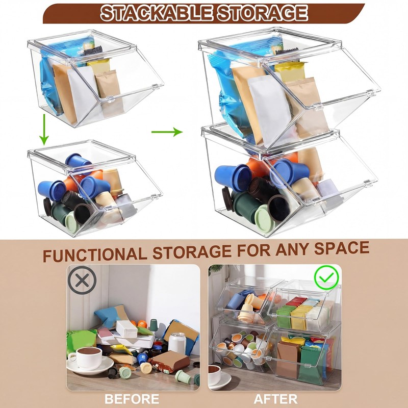 6 Pcs Clear Stackable Storage Bins with Lids, Large+extra Large