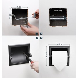 LSWYYP Recessed Toilet Paper Holder,Stainless Steel Square Wall Mounted Toilet Tissue Roll Holder,Toilet Paper Holder Insert for Bathroom Accessories,Matte Black