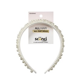 CONAIR Scunci Pearl Headband - ideal for all occasions- fashionable and trendy nonslip head band- hair accessories for women - holiday headwear - stocking stuffers - gifts for her -Ivory