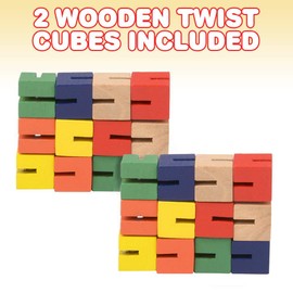 ArtCreativity Wooden Twist Cubes, Pack of 2, Colorful Mind Game, Stretch, Twist, and Lock Brain Teaser Fidget Sensory Toys for Kids, Stocking Stuffer and Party Favors for Boys and Girls