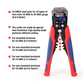 WORKPRO Stripper Automatic Stripping Pliers, Stripping Wire Cutter Pliers AWG 22-10 (0.2~6.0mm²) Stripping Tools 200mm