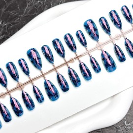 30pcs Gradient Press on Nails Medium Almond Black Butterfly-themed Summer Nail Art Gothic Style Y2k Glitter False Nails Glossy Full Cover Artificial Glue on Nails Sparkly Stick on Nails for Women