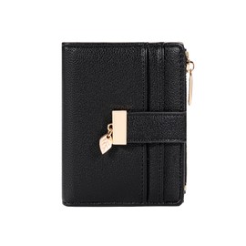 Small Wallet Women Bifold Soft Leather Card Holder with ID Window Zipper Coin Pocket Wallets for Women Black