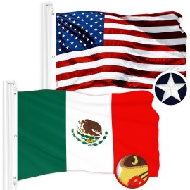 UD_G128 Combo Pack: American USA Flag 5x8 Ft & Mexico Mexican Flag 5x8 Ft  Both ToughWeave Series Embroidered 300D Polyester, Em