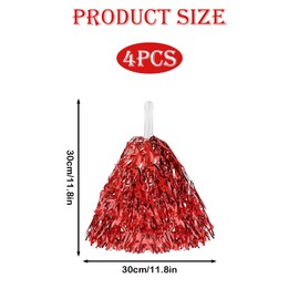 Pack of 4 Cheerleader Pompoms, Pompoms Cheerleader, Metal Foil Pompoms Cheerleading, Pom Poms Cheerleading for Sports Competition Used Carnival Parties Gymnastics Cheers (Red)