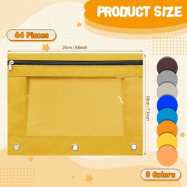 Leinuosen 64 Pcs Pencil Pouches Bulk 3 Ring Binder Pencil Case with Clear Window and Zipper Binder Pen Bag Stationery Pouch for Office School Classroom Supplies(Boho)