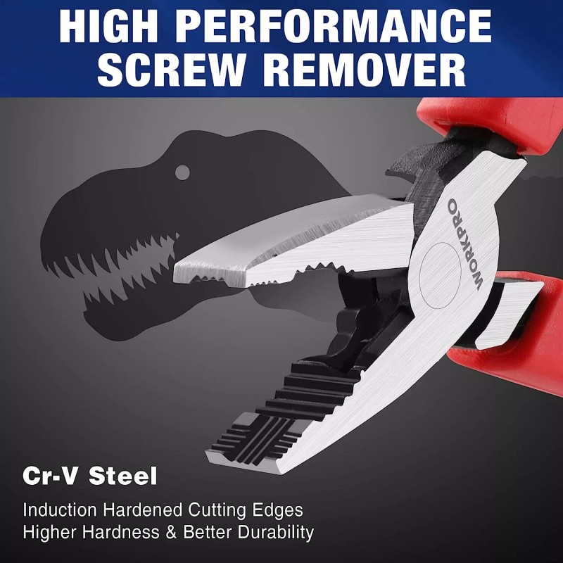 WORKPRO Premium 6.5''Screw Extractor Pliers (Combination Pliers) w/Non-slip Jaws