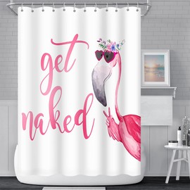 Umpoo Get Naked Shower Curtain for Bathroom Funny Flamingo Pink Tropical Animals Shower Curtain Waterproof Polyester Fabric Modern Home Decor Bath Curtain with Hooks, 48x72 Inch