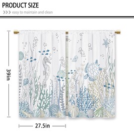 Laifzere Nautical Coastal Kitchen Curtains Ocean Starfish Seashell Small Short Cafe Window Curtains Beach Sea Seashell Rod Pocket Bathroom Window Drapes Treatment Tier Curtains 2 Panels (27.5x39 Inch)