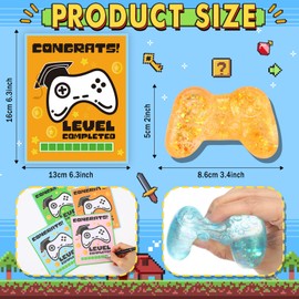Arrowbash 24 Sets Level Completed Graduation Gifts, Includes Video Game Controller Stress Ball and Congrats Cards - 2025 Graduation Video Game Theme Party Favors