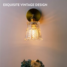 Vintage Wall Sconce - Antique Style Brass Sconces - Iron and Glass Bathroom Light Fixtures - Wall Sconces for Bathroom or Vanity Light