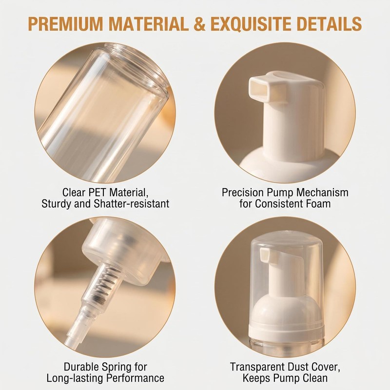 3 Pack 2oz Clear Plastic Foam Pump Bottles with Sticker