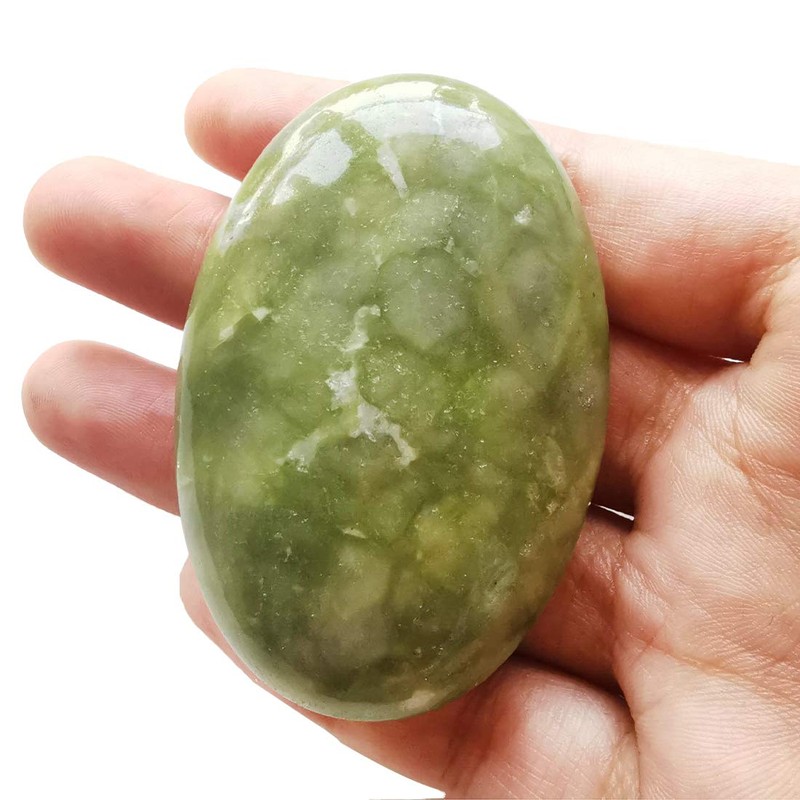 Lovionus89 Green Jade Polished Stones, Oval Palm Pocket, Healing Crystal