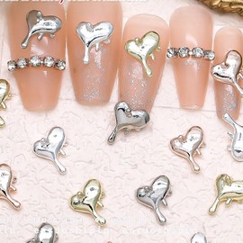 30Pcs Valentine’s Day Nail Charms 3D Alloy Incline Heart Nail Art Charms Cute Nail Gems with Rhinestones Silver Gold Heart Charms for Nail Nail Charms for Acrylic Nail Supplies DIY Nail Art Decoration