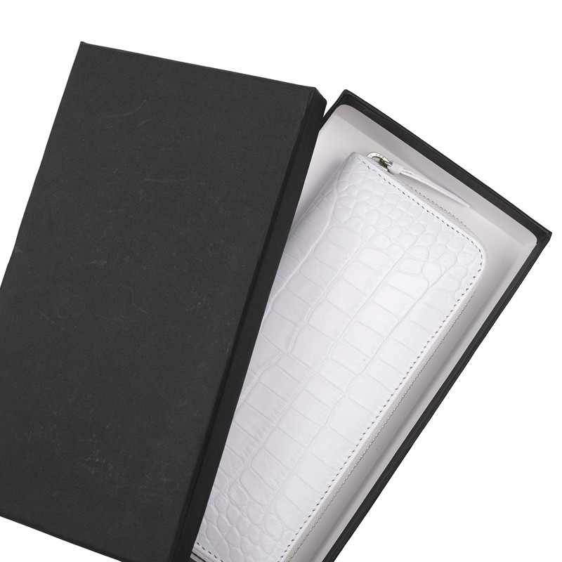 Nallyda Crocodile Embossed Cowhide Long Wallet, white (pink interior)