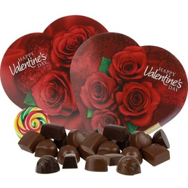 Valentines Chocolate Truffles Heart Box Set Bundle, Red Rose Themed Romantic Gift Boxes with Milk and Dark Chocolates, Swirl Sticker, Flower Style Image May Vary, Pack of 2, 2 Ounces Each