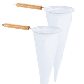 uxcell 2Pcs Coffee Pour Over Filters, Flannel Cloth Filter Bags with Wood Handle, Reusable Handmade Coffee Sock Strainer, White