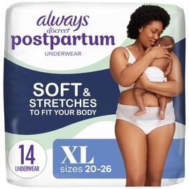 Always Discreet Postpartum and Adult Incontinence Underwear for Women, Size XL, Maximum Protection, 14 CT