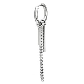 Mens Womens Steel Huggie Hinged Hoop Earrings with Double Stick Bar, Dangling Long Chain(CA)