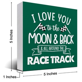 z-crange I Love You To The Moon And Back And All Around The Race Track Wood Box Sign Desk Decor,Farmhouse Racing Checkered Flags Box Block Sign for Home Boys Room Shelf Table Decor Decorations Jungle