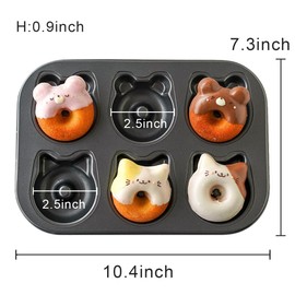 Elesinsoz 2 moldes para donas, molde para donas en forma de gato y oso de acero al carbono de 2 1/2 pulgadas, molde para pasteles, molde para donas antiadherente de 6 tazas para hornear en casa