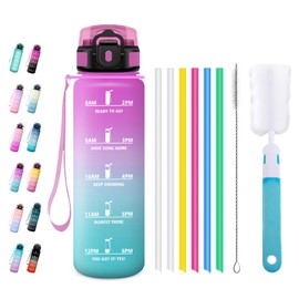 JAPORIA Borraccia Sportiva 1L, Borraccia con Cannuccia, a Prova di Perdite, Bottiglia Acqua con Indicatore del Tempo, per Ufficio, Lavoro, Gym