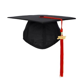 Ftyfty Unisex Adult Matte Graduation Cap with Tassel Year Charm (Black with red)