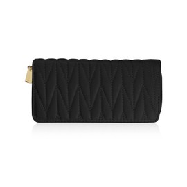 AdiStylinno Women's Purse, PU Leather Large Capacity Long Purse, Fashion Quilted Women Purse with Zip Coin Pocket, 8 Card Slots and 2 Cash Pockets, black, Minimalist