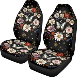 Quelytytrip Butterfly Hippie Floral Print Car Seat Cover for Women,Universal Front Seat Covers for Car,Fit for Most Vehicle,Set of 2