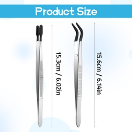 2 Pcs Rubber Tipped Tweezers, Coated Tweezers Set Rubber Straight Flat Long Bent Tweezer for Crafts Stamp Coins Jewelry Hobby Industrial Tweezer Tools