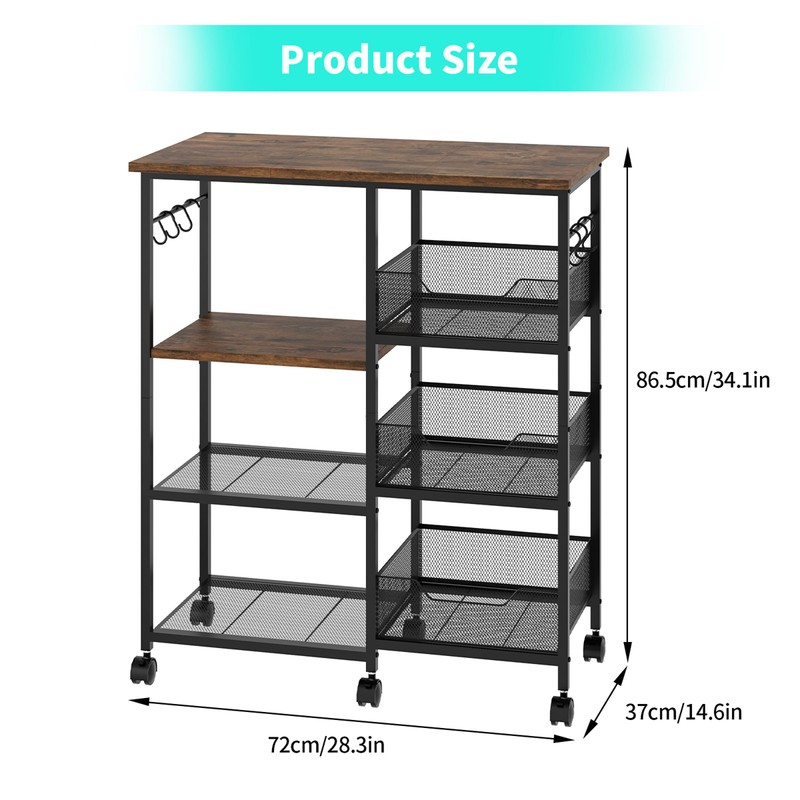 HapiRm Rolling Kitchen Carts with Storage - Microwave Table Stand