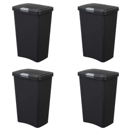 Sterilite 10459004 13 Gallon TouchTop Wastebasket, Black w/ Titanium Latch, 4-Pack