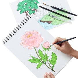 A4 300gsm - 30 White Glued Painting Paper + Water Tank Brush + 2 Brushes + Pencil 1. Spiral binding and micro perforation 2. 10 illustrations