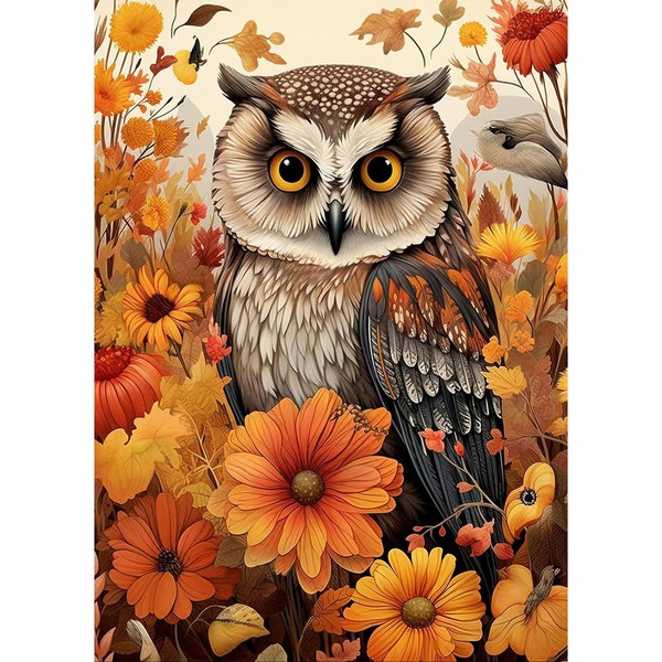 DAERLE Diamond Painting Flower Owl, Diamond Painting Children, Diamond Painting Pictures Animal, DIY Diamond Full Screen, Painting by Numbers Adults, 5D Diamond Painting for Wall Decoration, 30 x 40