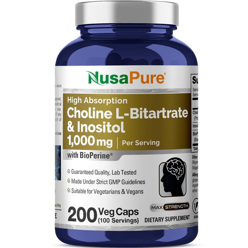Colina e inositol 1000 mg - 200 cápsulas vegetales (100%