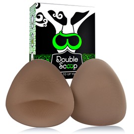 Double Scoop® Triangle Big Bust Inserts w/Bonus Tape Sticky Strips, Shapewear for Large Breast Bra Cup, Replacement Bra Pads, Nipple Covers Smoother, Lightweight Plus Size DD+ (Brown)