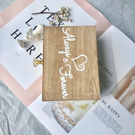 Touch Collection “Always & Forever” Mr. and Mrs. Wooden Rustic Wedding Ring Box with Burlap Pillow Lining, Ring Holder, Decorative Box, Ringbearer Box, Jewelry Box - L6”xW5”xH2”