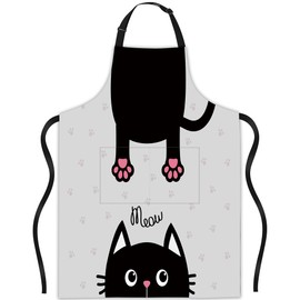 JASAKOO Funny Black Cat Apron, Adjustable Bib Apron Waterdrop for Women Men, Suitable Gifts for Home Kitchen Cooking Waitress Chef Grill Bistro Baking BBQ Cobbler Apron